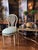 Vintage Louis XVI Montgolfier Painted Chair Structurally- sound, Pistachio printed upholstery with emerald green trim....