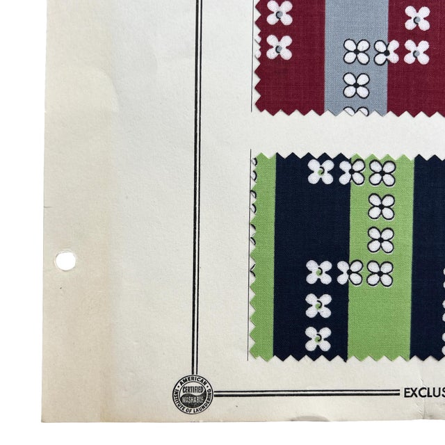 1950s 1956 Quadriga Cloth E&w Brands Textile Sample Sheet, Mid-Century Archive For Sale - Image 5 of 10