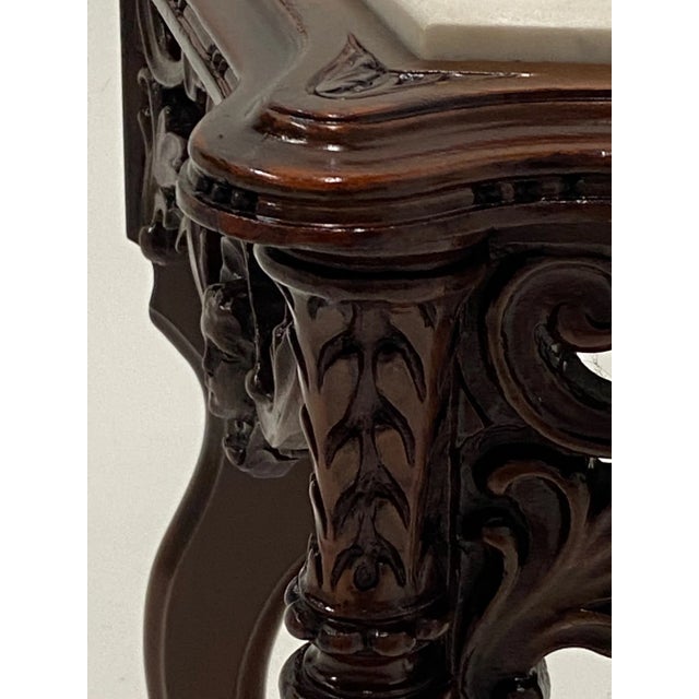 Carved Mahogany Side Table With Marble Top For Sale - Image 4 of 9