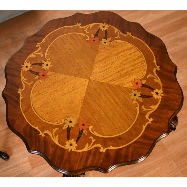 Brown 1930s French Walnut & Satinwood Inlay Pair of Side Tables / End Tables For Sale - Image 8 of 13