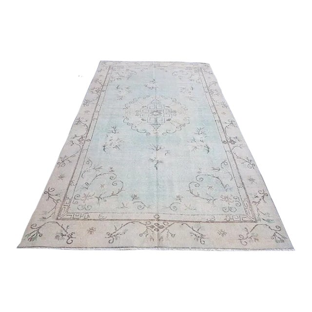 1960s 5x9 Light Green Anatolian Oushak Carpet For Sale
