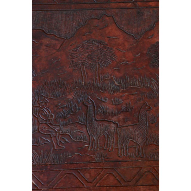 Rustic Peruvian Hand-Tooled Leather Coffee Table or Bench, Circa 1970 For Sale - Image 9 of 15