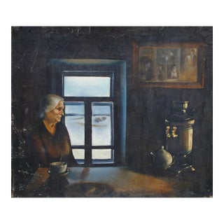 Original Soviet Woman Portrait Oil Painting, Ukrainian Artist Fedotova, 1991 115-135 For Sale