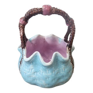 Circa 1900 Small English Majolica Basket For Sale