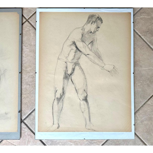 1950s Pair Mid-Century Nude Man & Woman Drawings For Sale - Image 5 of 14