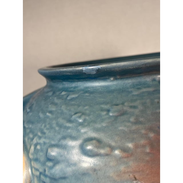 1940s 1940s Vintage Roseville Pottery Blue Magnolia Vase Two-Handled Large 18.5"h For Sale - Image 5 of 9