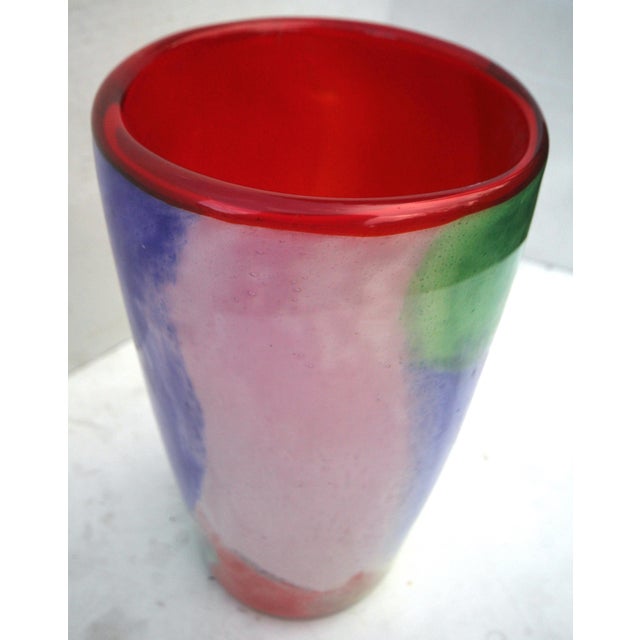 Glamorous Mid-Century Cased–Glass Block Vase With Red Interior - Makora Krosno Poland For Sale - Image 9 of 17