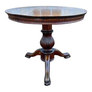 19th Century Antique Empire Style Tiger Oak. Pedestal Claw Feet Dining Table. For Sale