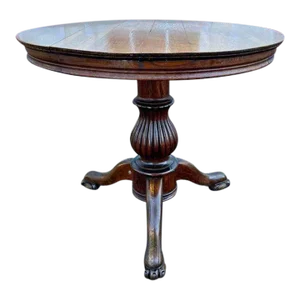 19th Century Antique Empire Style Tiger Oak. Pedestal Claw Feet Dining Table.