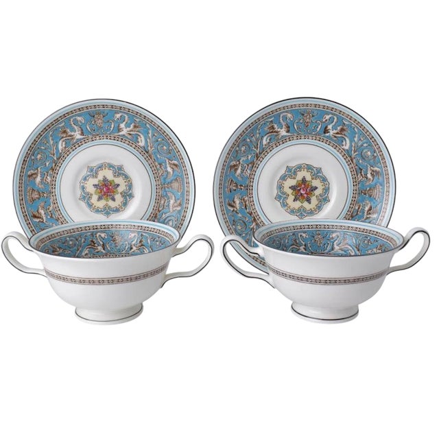 Set of Wedgwood Florentine Turquoise Porcelain Dinnerware 62pc The set includes: 10 dinner plates 11”x.5” x 11” 8 Salad...