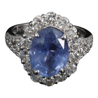 Late 20th Century 4.71ct Gia Ceylon No Heat Sapphire & 1.32ct Diamond Platinum Ring Size 6.25 For Sale