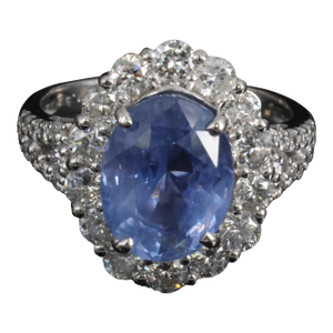 Late 20th Century 4.71ct Gia Ceylon No Heat Sapphire & 1.32ct Diamond Platinum Ring Size 6.25