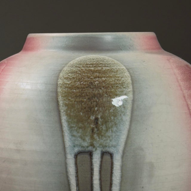 Vintage Postmodern Japanese Pink Crackle Glazed Vase, Stamped For Sale - Image 4 of 9
