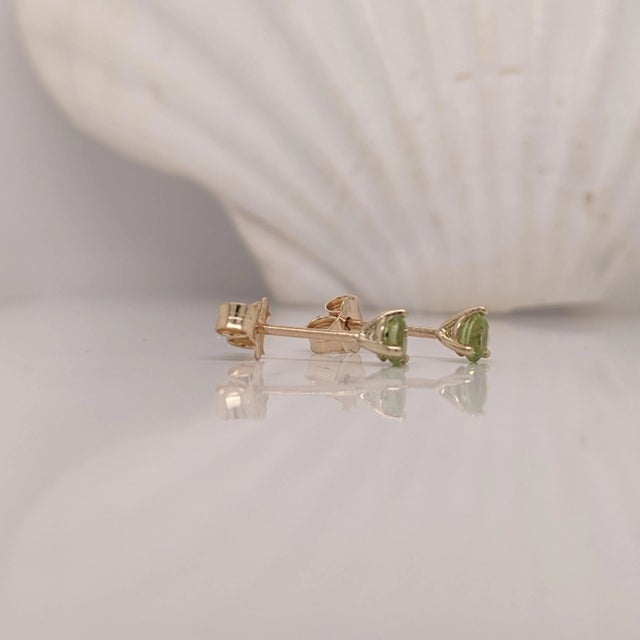 Peridot Martini Solitaire Stud Earrings in Solid 14k Gold - 2 Pieces For Sale - Image 4 of 5