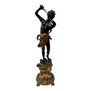 19th Century French Gilt Boy Playing Flute Bronze Sculpture For Sale