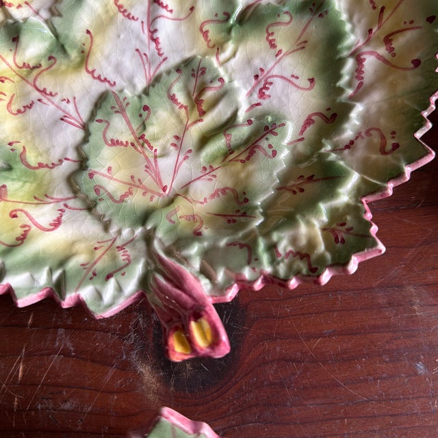 Ceramic A Vintage Set of 4 Faianças Belo Portugal Majolica Geranium Leaf Dishes, Circa 1970's For Sale - Image 7 of 11
