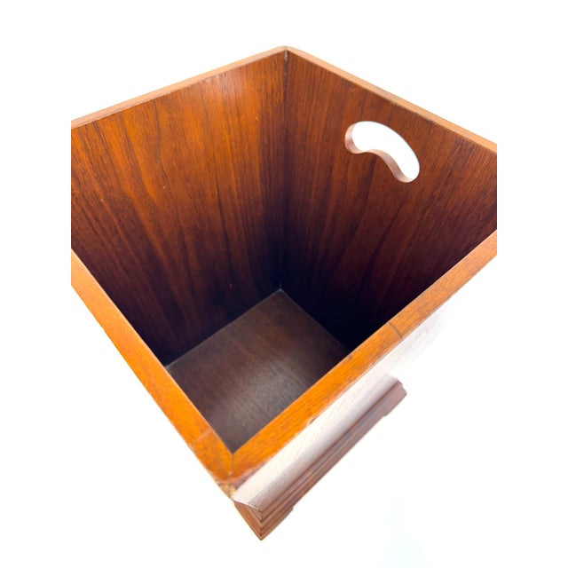 Mid 20th Century Walnut Wastebasket With Sculpted Handles and Stepped Base For Sale - Image 4 of 11