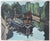 Oil on canvas depicting barges moored on the Seine, in a setting that is both wooded and urban. The artist presents an...