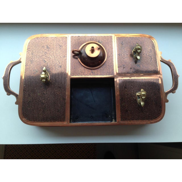 Antique Chinese Smoking Tray in Cloisonné Bronze with Black Enamel For Sale - Image 5 of 7