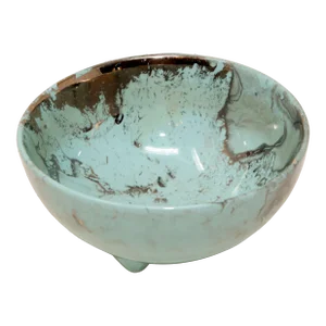 Sascha Brastoff "Surf Ballet" Footed Bowl Aqua Blue and Silver