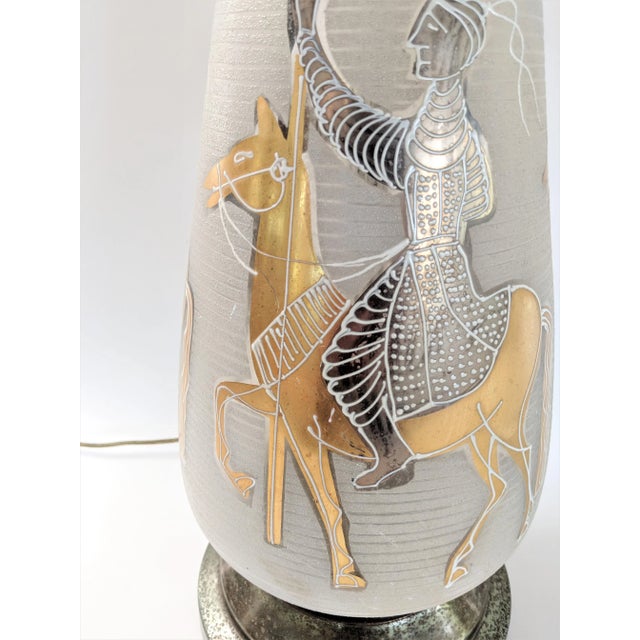 Glass Mongolian Knights Italian Frosted Glass Lamp with 24k Gold For Sale - Image 7 of 13