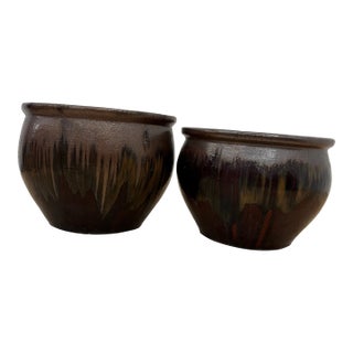 Late 20th Century Extra Large Metallic Bronze Drip Planters - Set of 2 For Sale