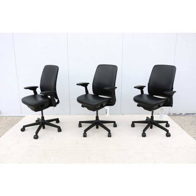 Steelcase New Amia Executive Ergonomic Office Chair Black Vinyl Fully Adjustable For Sale - Image 10 of 18