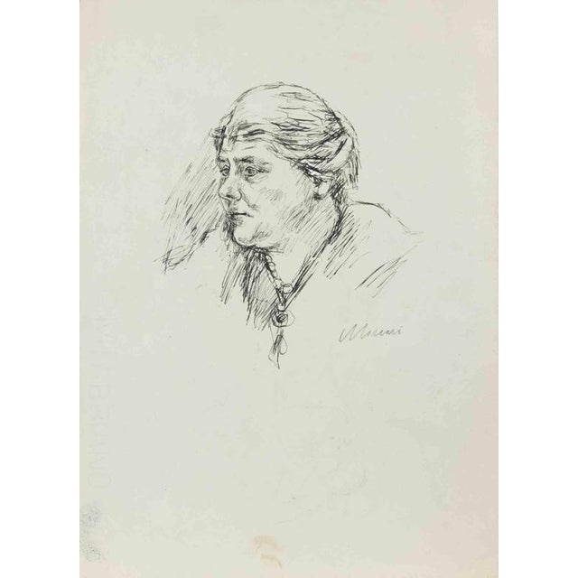 Mino Maccari, Portrait of Woman, 1930s, Pen For Sale - Image 3 of 3