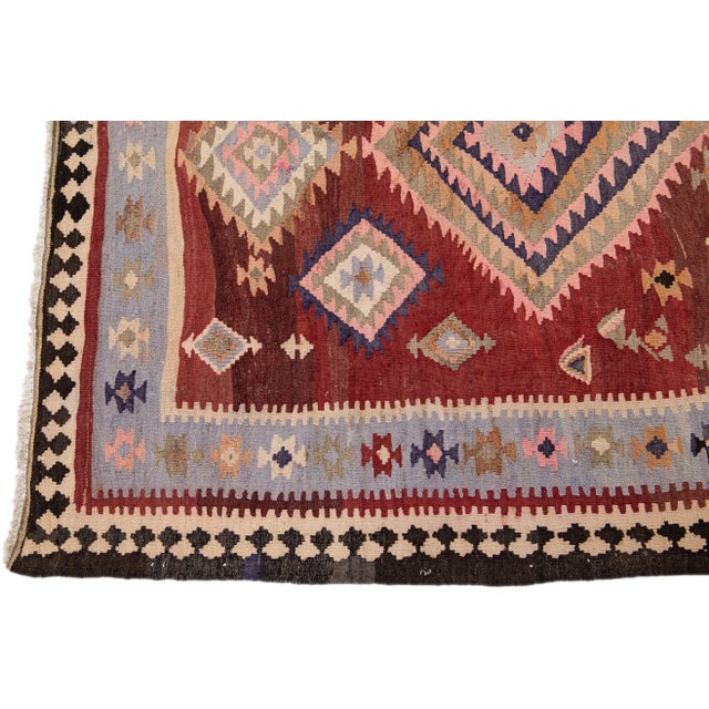 1960s Vintage Turkish Kilim Red Handmade Tribal Wool Rug For Sale - Image 4 of 8