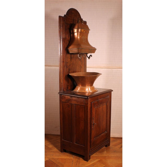 Antique French Oak & Copper Washstand, 1800s For Sale - Image 4 of 11
