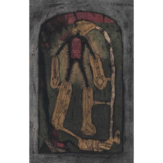 Rodger W. Gaston (1916- 1995) mixed media, probably a carborundum aquatint or collagraph with other elements added. Signed...