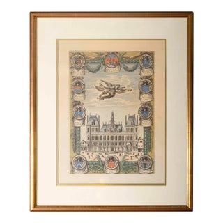 Jean Frosne Hôtel De Ville De Paris Engraving, Louvre Chalcographie, Framed For Sale