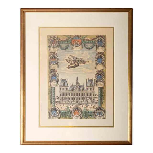 Jean Frosne Hôtel De Ville De Paris Engraving, Louvre Chalcographie, Framed For Sale