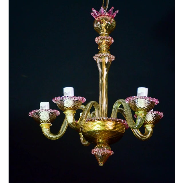 Pretty Venetian Chandelier, Pink and Gold Glass, 1950s For Sale - Image 14 of 15