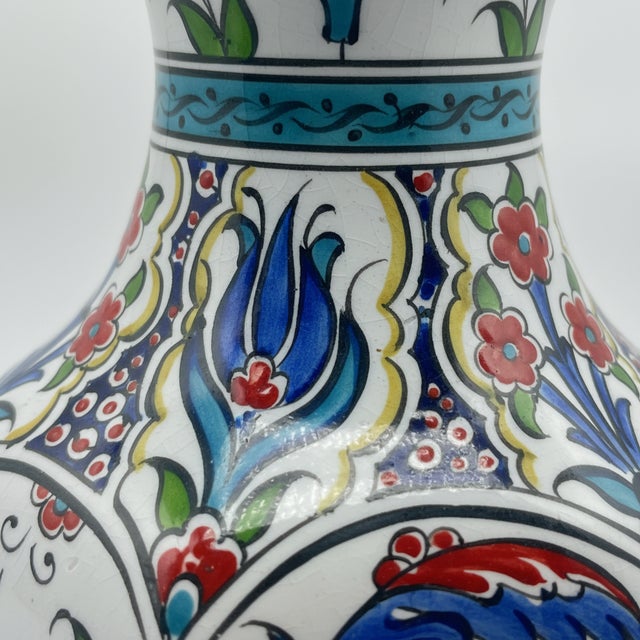2020s Handmade Ceramic Hexagonal Vase (25cm) – Ottoman “Saz” Style Leaves – Faceted Body & Turquoise Accents For Sale - Image 5 of 8