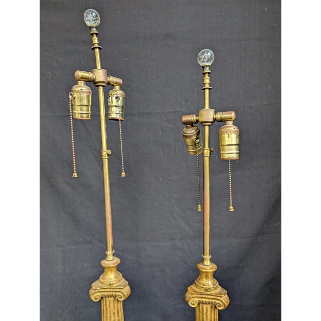 Pair of Gilt Terracotta Candlestick Lamps For Sale - Image 4 of 5