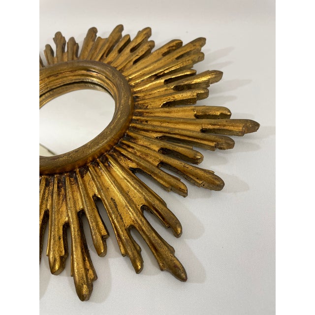 Vintage 1970s French Gilded 13.5" Sunburst Wall Mirror For Sale - Image 4 of 18