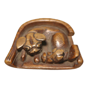 Rare Antique Handmade 1800's Japanese Foo Dogs Boxwood Inro Netsuke Carved Wood