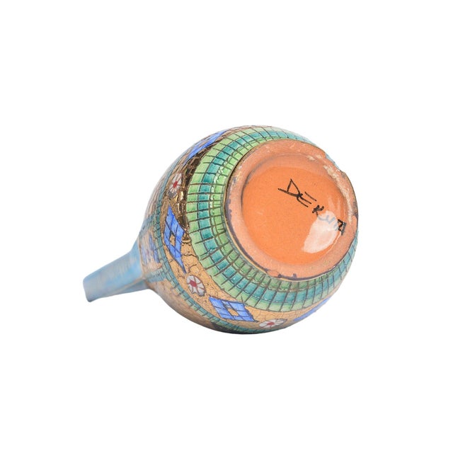 Italian Vintage Deruta Italian 24kt Gold Plated Hand Painted Mosaic Byzantine Style Pitcher For Sale - Image 3 of 7