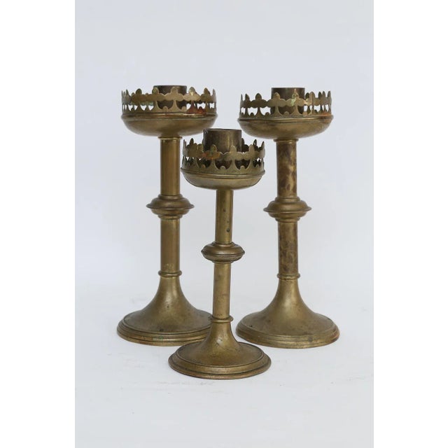 Antique French Gilt Brass Altar Candlesticks - Set of 3 For Sale - Image 6 of 11