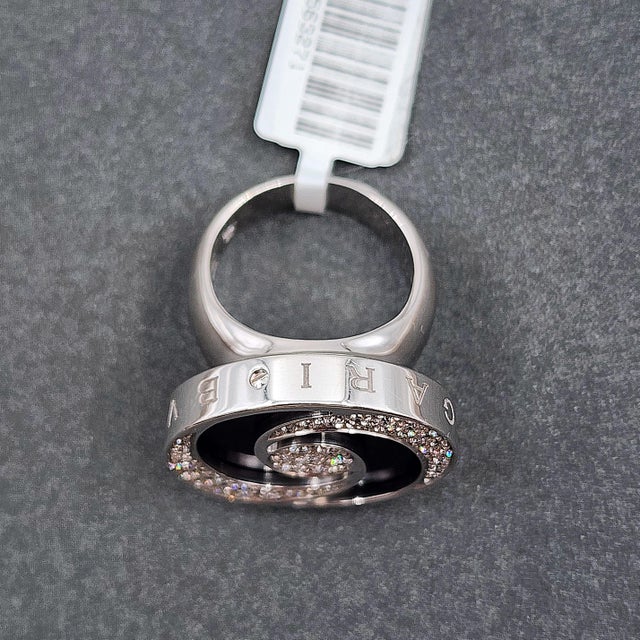 Metal Bvlgari 18k White Gold Optical Illusion, Onyx, Diamond Spinning Ring, Size 5.5 For Sale - Image 7 of 11