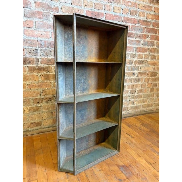 Mid 20th Century Antique Industrial Galvanized Steel Angled Shelving Unit For Sale - Image 5 of 16