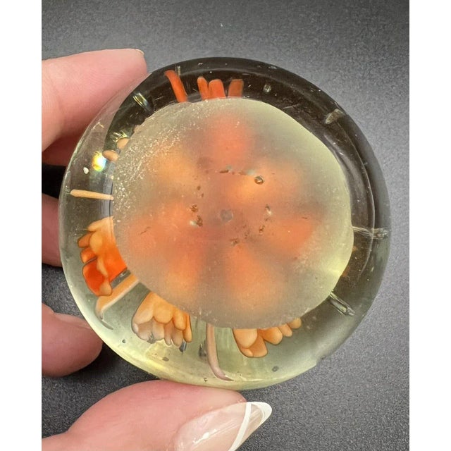 Glass Mid-Century Orange & White Flower Bullicante Paperweight For Sale - Image 7 of 9