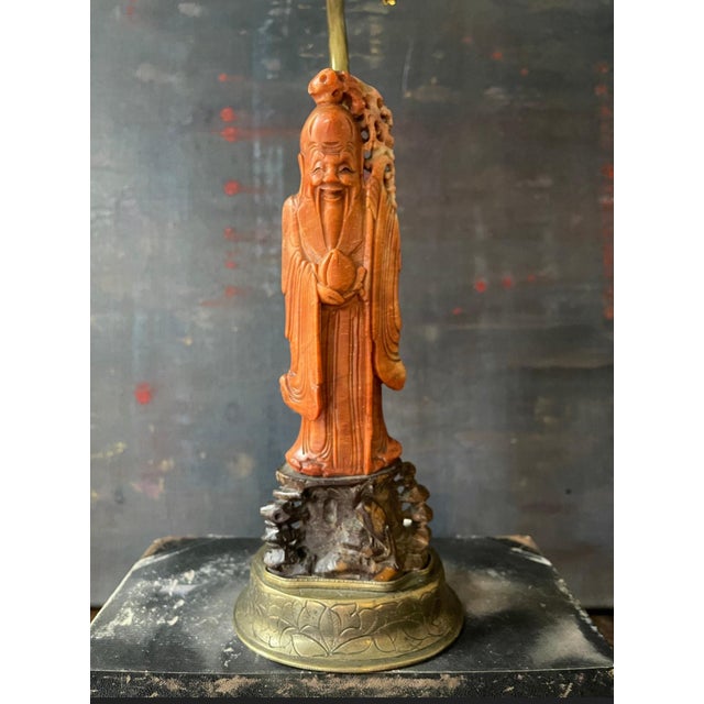Late 19th Century Red Soapstone Deity Lamp For Sale - Image 4 of 10