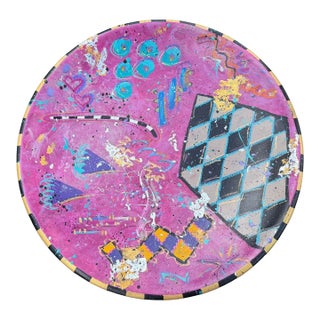 Vintage 1996 Hand-Painted Abstract Ceramic Bowl For Sale