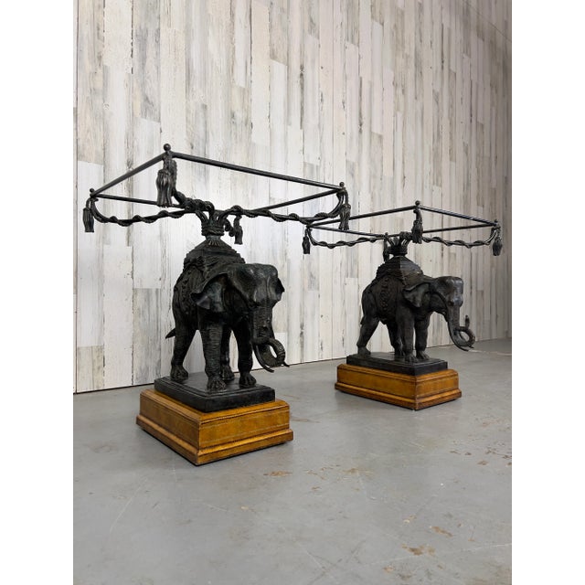 Bronze Elephant Mounted on Leather Base Side Table For Sale - Image 12 of 13