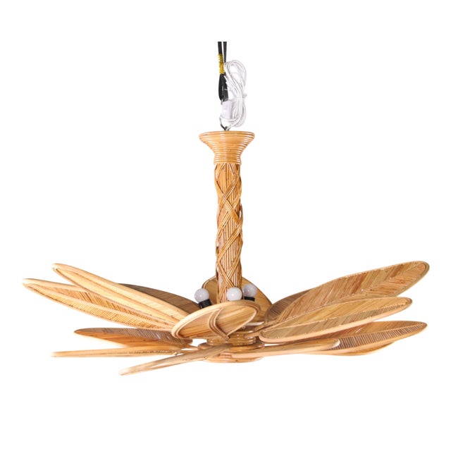 Vintage Rattan Leaf Chandelier For Sale