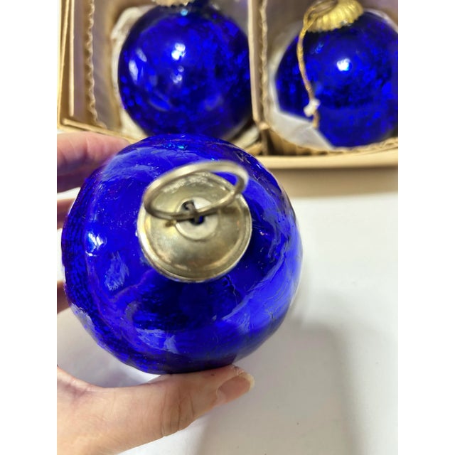 1950s Vintage Large Kugel Style Mercury Glass Christmas Ornaments – Blue Teal Tones – Set of 6 For Sale - Image 5 of 12