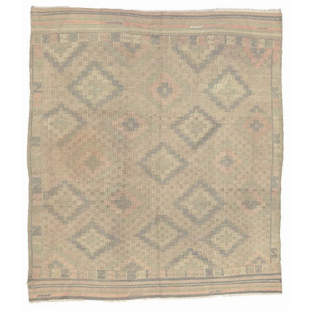 Textile Mid 20th Century Mid 20th Century Washed Out Vintage Embroidered Kilim For Sale - Image 7 of 7