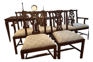 Late 20th Century Maitland-Smith Carved Mahogany Chippendale Dining Chairs - Set of 6